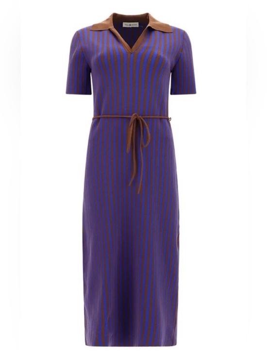 Tory Burch Dresses & Skirts - Tory Burch Chocolate Brown Soufflé Electric Blue Ink Striped Polo Midi Dress